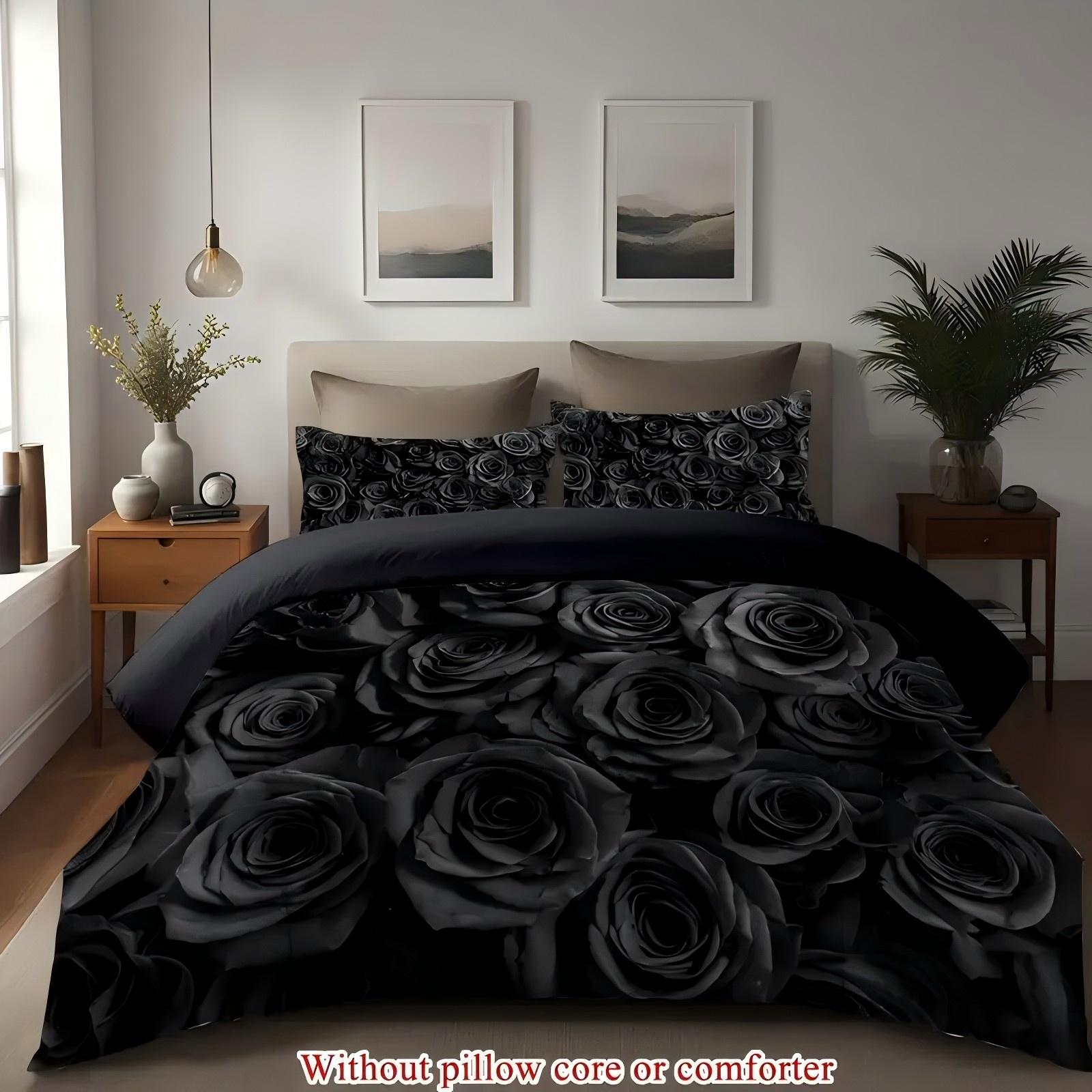 

Комплект пододеяльника с 3D-принтом с узором черных роз, мягкий и удобный, наволочка, домашний текстиль, роскошный комплект пододеяльника 135x200cm 2pcs