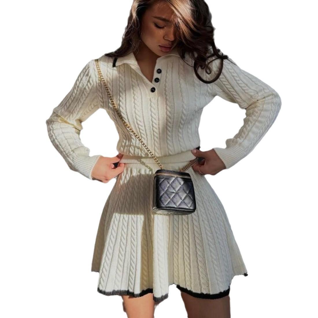 

Модное осенне-зимнее женское повседневное вязаное платье-свитер, теплое, с длинным рукавом, для вечеринок, облегающая юбка, вязаный костюм One size бежевый