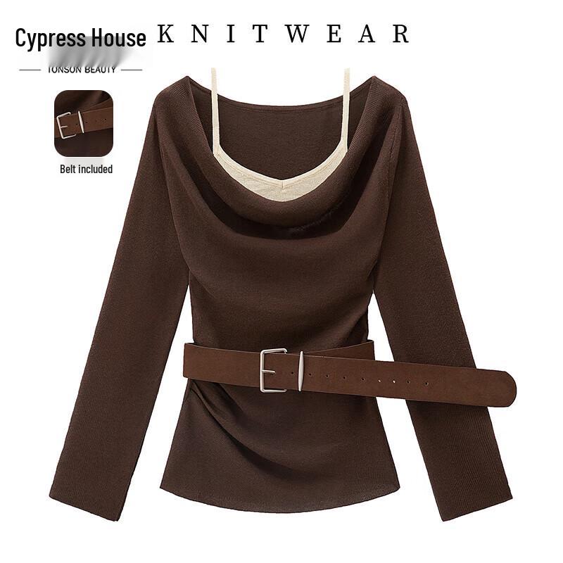 

Women s Faux Two-Piece Color-block Knit Sweater One Size