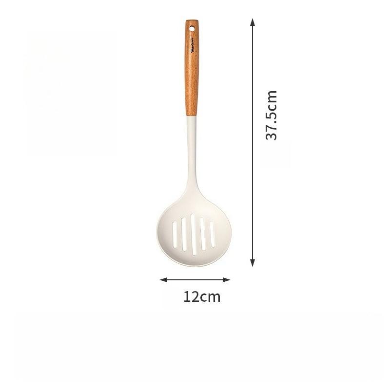 Large Beech Wood Handle Silicone Kitchen Utensils: Silicone Spatula, Spoon, and Stir-Fry Spatula Set for Non-Stick Pans