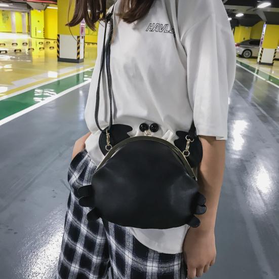 Funny Crab Shape Solid Color Lady Faux Leather Twist Lock Crossbody Shoulder Bag