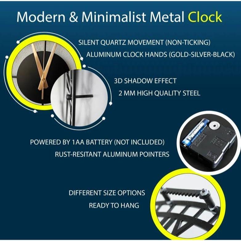 Large World Map Wall Clock, Metal Minimalist Modern Clock, Round Silent Non-Ticking Battery Operated Wall Clocks for Living Room/Home