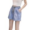 2026 Summer Women's Plus Size Elastic High-Waist Loose Wide-Leg Denim Shorts with Lace-Up