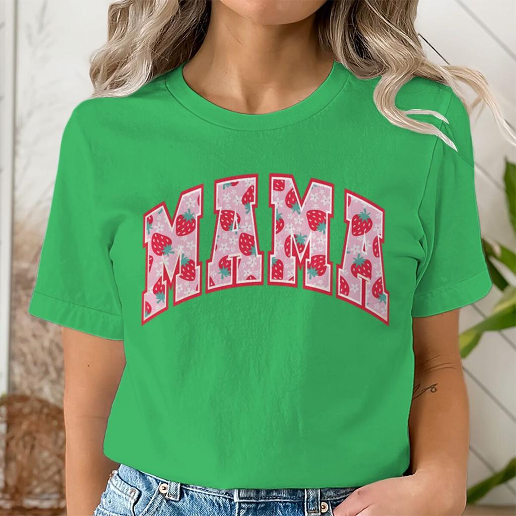 Coquette Strawberry Mama Tshirts Women Cute Mom Life Tops Aesthetic Mother Day Gift for Mommy Short Sleeve Strawberry Tshirts