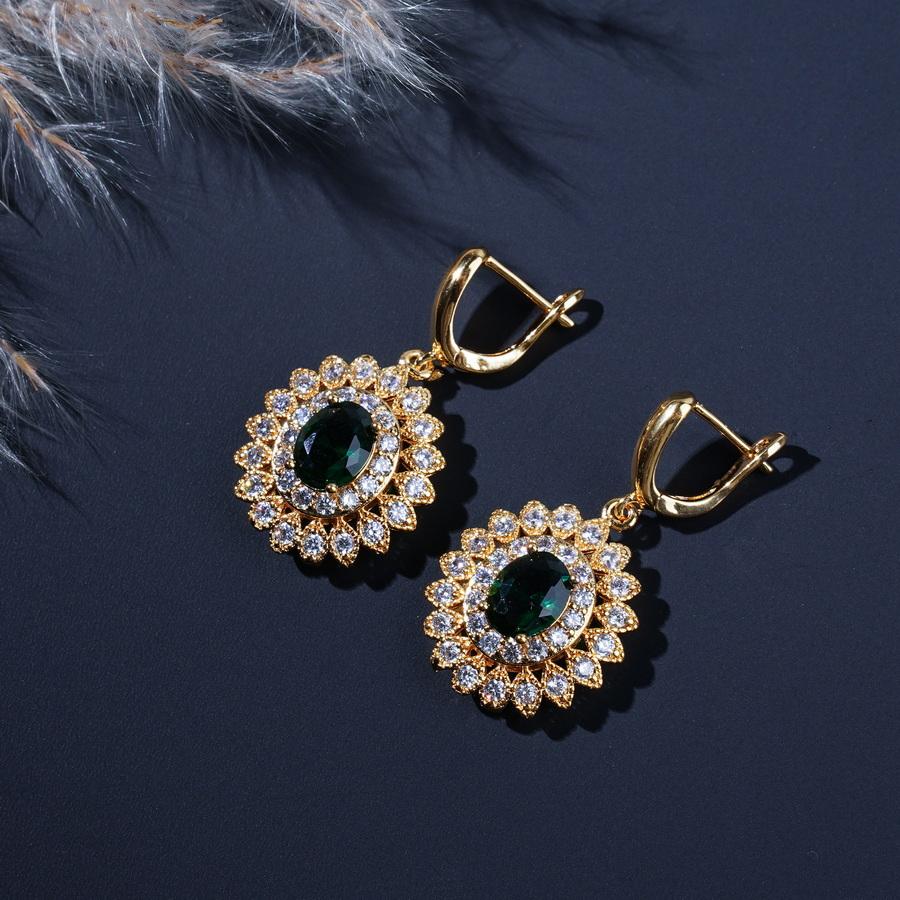 New Green Zirconia  Gold Plated Wedding  Jewelry Sets For Women Flower Style Earrings Necklace Adjustable Ring Bracelet