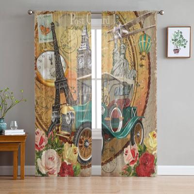 Travel Around The World Vintage Poster Sheer Curtains for Living Room Tulle Window Curtain Bedroom Kitchen Veil Drapes