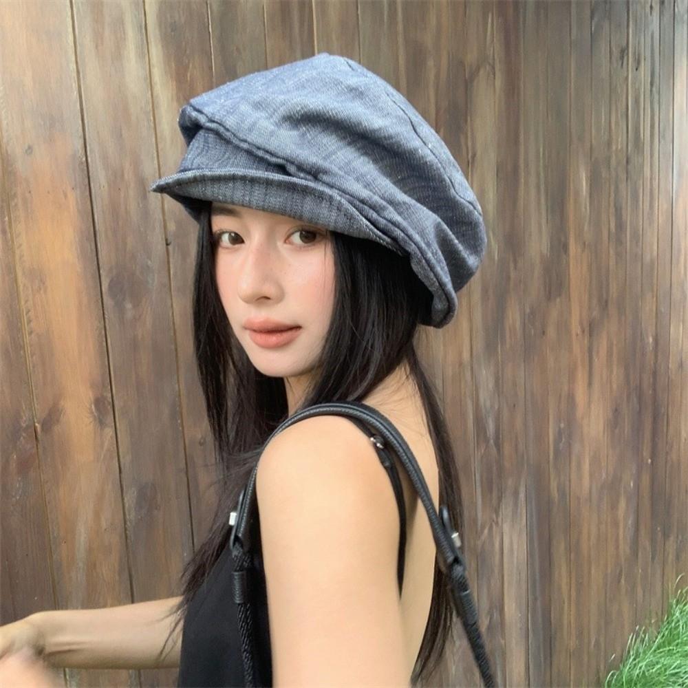 Japanese Denim Beret Cloth Pleated Painter Hat Vintage Octagonal Cap  Outdoor