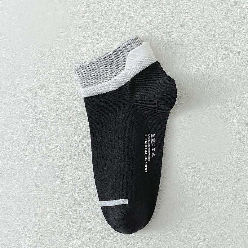 Men Spring and Autumn Pure Cotton Ear Lifting Sweat Absorbing Deodorizing Matching Color Short Tube Socks