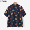 VONDA Summer Vintage Women V Neck Short Sleeve Floral Print Holiday Casual Blouse