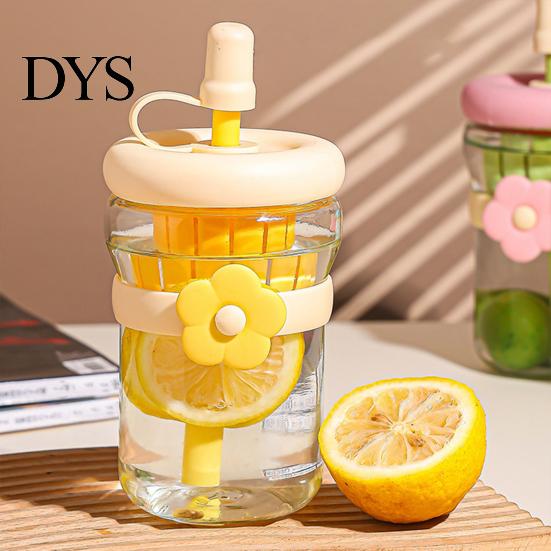 Colorful Borosilicate Glass Tea Cup Straw Cup, with Detachable Filter, Macaron Color Flower Cute Bottle Decor, Portable Heat Resistant Travel Mug, for