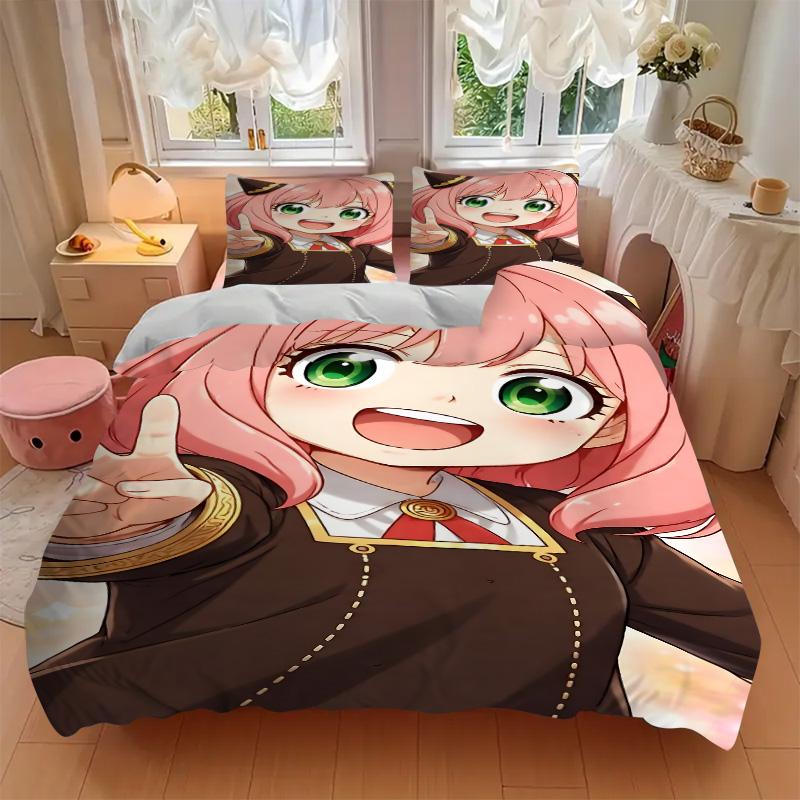 Anime Girl Print 3Pcs Bedding Setduvet Cover With 2 Bedropillowcase Home Birthday Gift