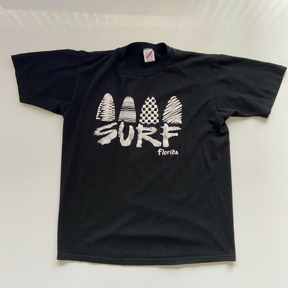 

Vintage 90s Surf Florida TShirt Mens Large Black Beach Surfing USA Jerzees Tee Unisex T-Shirt L