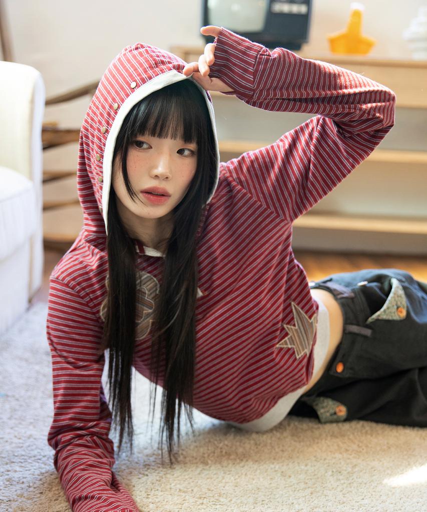 Wxt092 Kohane Striped Hoodie (Red)