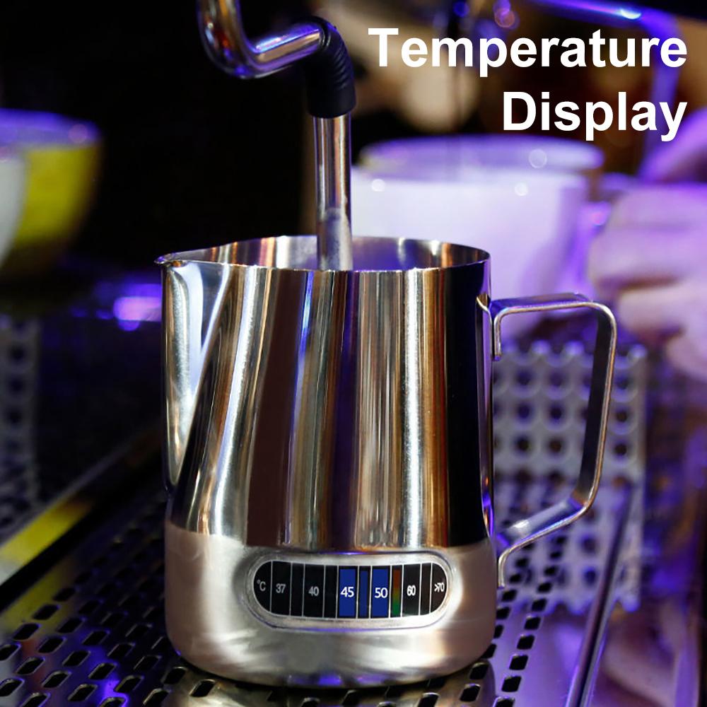 350/600ml/1000ml Milk Frothing Pitcher Coffee Mug Drinkware Temperature Display Stainless Steel Milk Frother Jug Cup for Latte