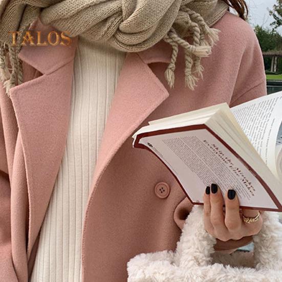 Kvinners ulljakke Langermet jakke med frontlommer Uformelt yttertøy kvinnelig overfrakk for høst og vinter daglig bruk