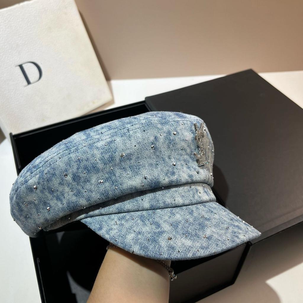 Vsl Paris Rhinestone Denim Bucket Hat Autumn Trendy Smudged Retro Forward Hat