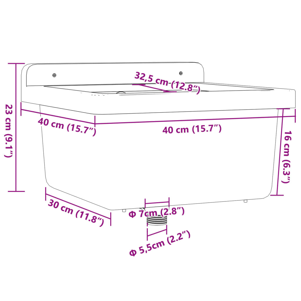 Wall Mounted Sink White 40 X 40 X 24 Cm Resin