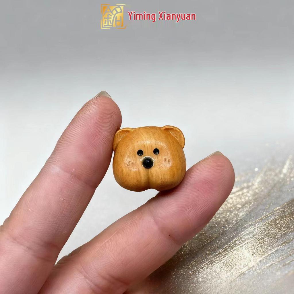 Peach Wood Bear Carved DIY Bead Pendant Ornament