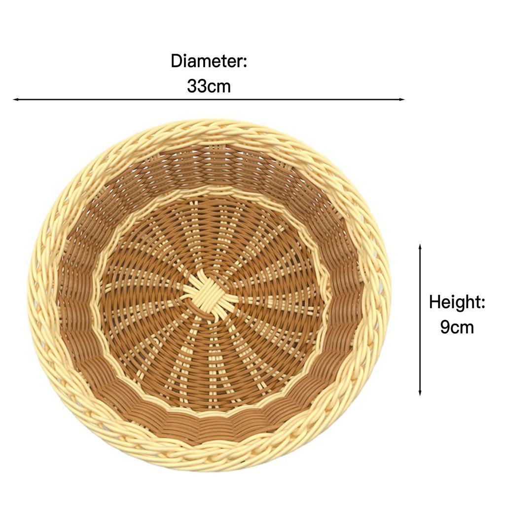 Imitation Rattan Round Fruit Basket Sundry Storage Basket Hand-Woven Picnic Food Storage Box Home Kitchen Storage Supplies