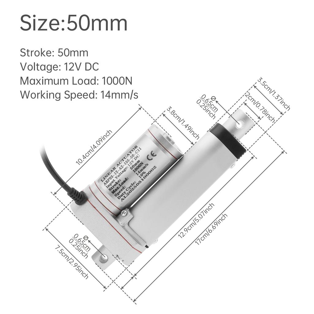 12V Linear Actuator High Speed 14mm/s 1000N/220lb IP54 Waterproof Heavy Duty Linear Motion Actuator with Mounting Bracket