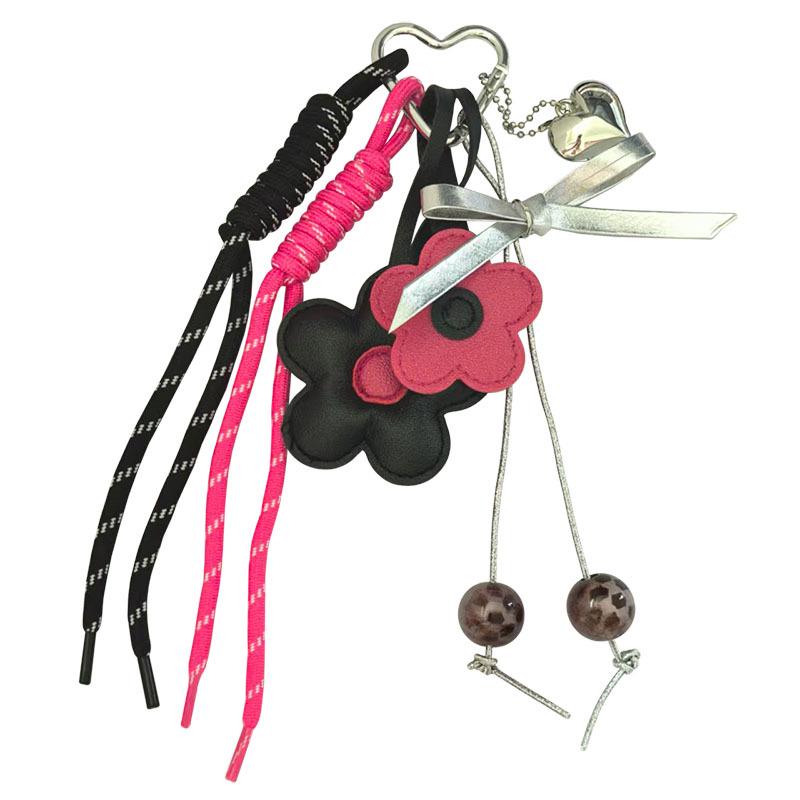 MIU Leather Flower Tassel Keychain with Beads - Korean Style Keychain Charm