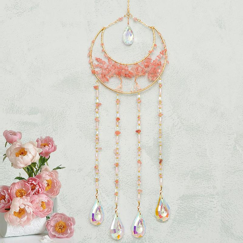 Elegant Natural Crystal Stone Sun Catcher Wind Chimes Bohemian Handmade Bedroom Hanging Ornaments Wall Decor Home Accessories