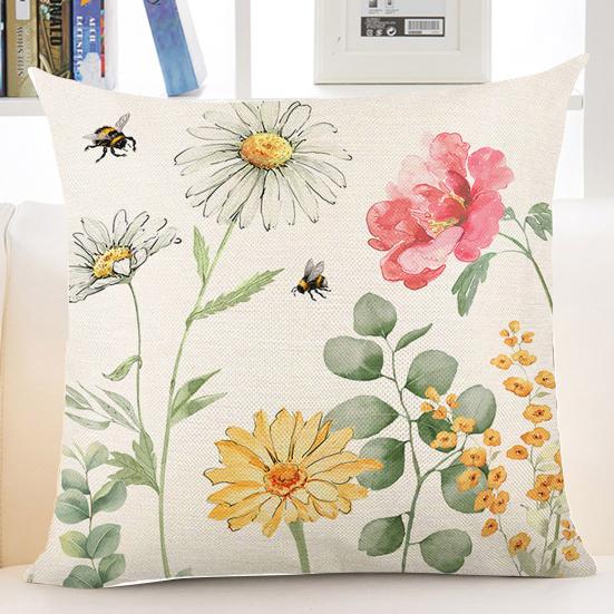 Pillowcase Spring Series Printed with Soft Hidden Zipper Fade-resistant Machine Washable Linen Cushion Cover