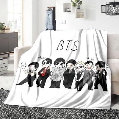 1Pc Bts Cartoon Characters Blanket Soft Throw Blanket For Home Bedroom Bed Sofa Travel Office Solid Christmas Blanket