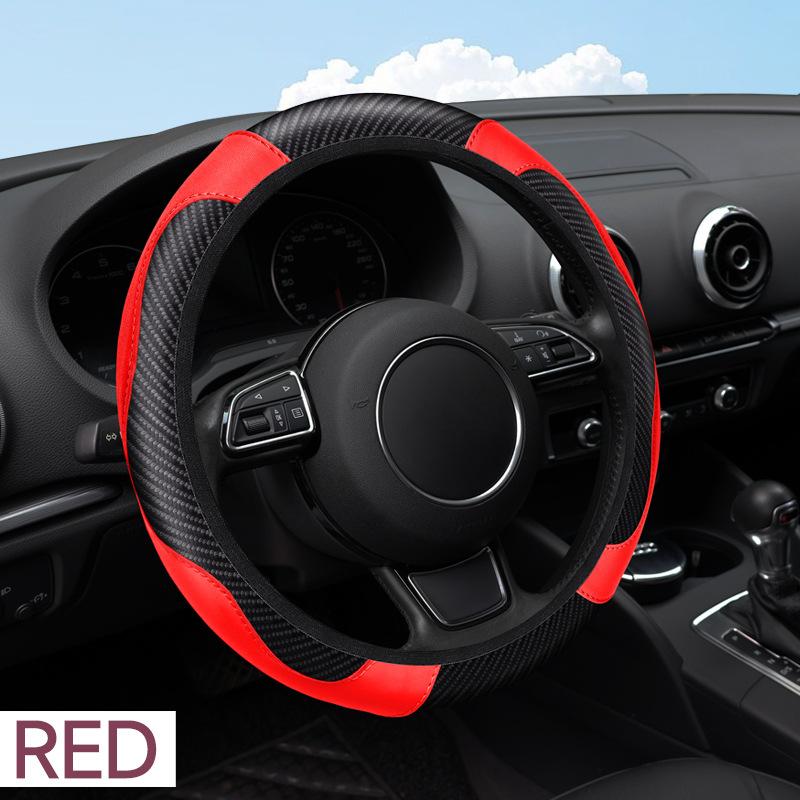 Car Steering Wheel Cover Breathable Anti Slip PU Leather Steering Covers Suitable 37-38.5cm Auto Decoration Carbon Fiber