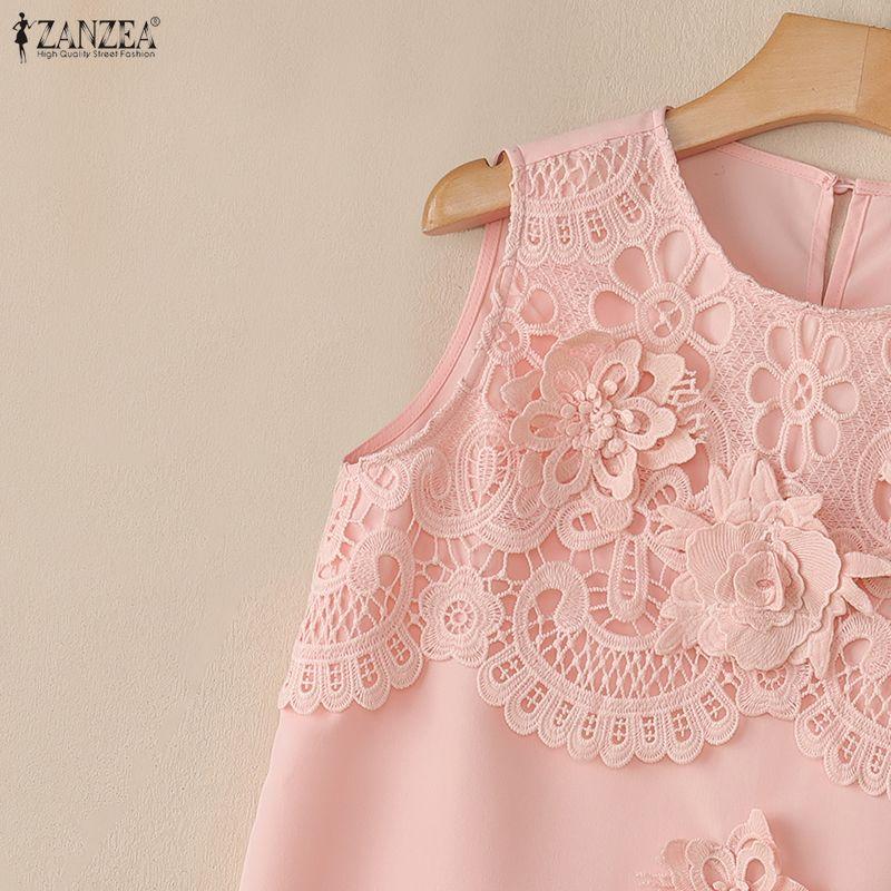 ZANZEA Women Floral Lace Splice Casual Sleeveless Vest Tops