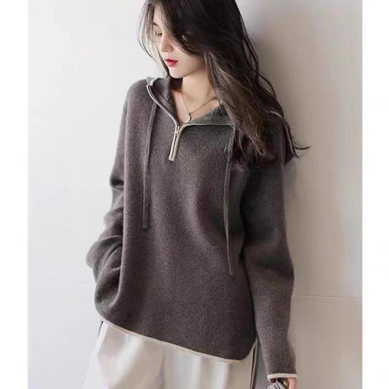 

Женский пуловер с капюшоном из шерсти в европейском стиле с длинным рукавом Extra Large верблюд