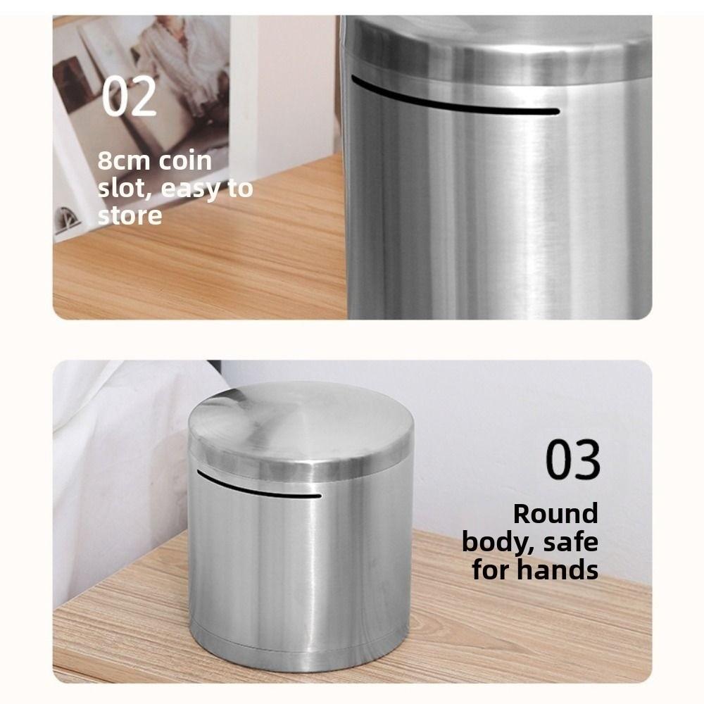 Rostfritt stål Spara Pengar Låda Stor Kapacitet Myntförvaringslåda Svinsparbanks Barnpresent