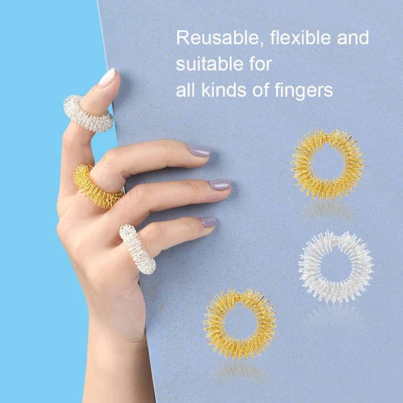 8 Stück stachelige sensorische Fingerringe, Akupressurring, stacheliger toller Zappelring für Kinder, Teenager, Erwachsene, geräuschloses Massagegerät zur Stressreduzierung