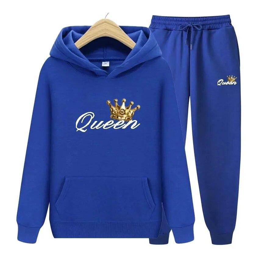 Queen Printing Autumn Winter Hoodies+Pants Two Piece Set  Womens Hoodies Tracksuits Jogger Pants thick Warm Clothes