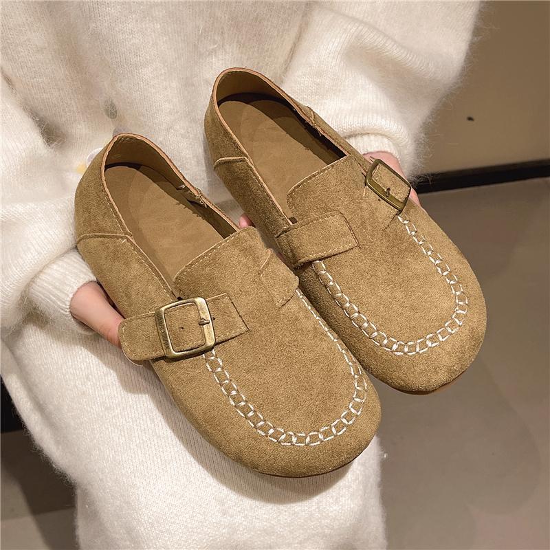 Fashion Aphixta Suede Upper Flat With Woman Loafers Shoes Sewing Design Slip on Ladies Shoes Khaki Round Toe Casual Shoes