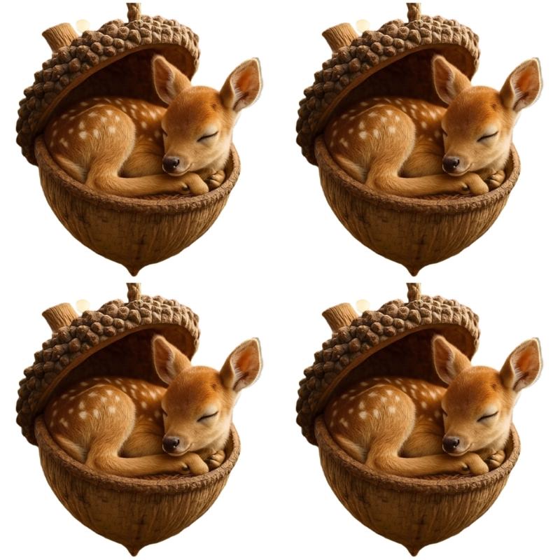

4Pcs Acrylic Pinecone Animal Ornament Shatterproof Christmas Tree Decoration for Festival Tree Vehicle Interiors Display