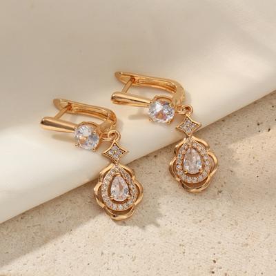 1 Pair Fashion Drop Shape Dangle Earrings for Women Cubic Zirconia Jewelry Wedding Party Accessories