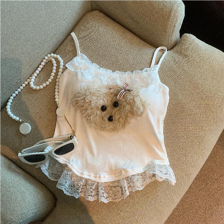 

Halter - style Lingerie with Built - in Bra Features a Hairy Puppy Pattern and a Backless Design Sweet and Spicy Girl Style Inner One Size (40-60kg) білий