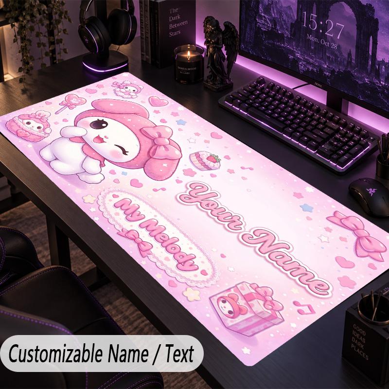 Custom Text Big Mousepad, Extended Desk Pad For Laptop Work GameMy Melody