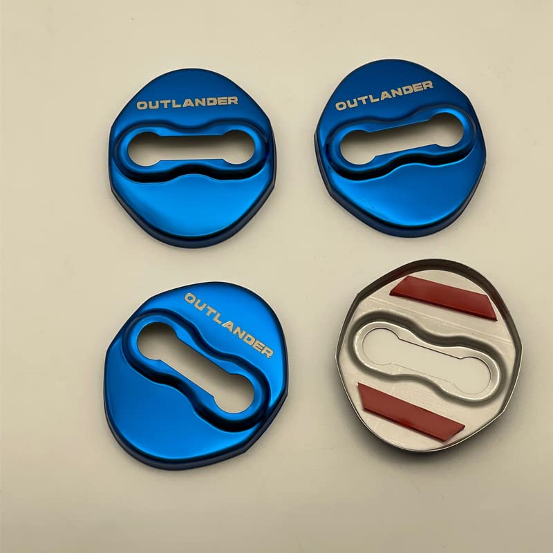 TADOKAPATU 4-Piece Stainless Steel Striker Door Lock Cover Set for New Mitsubishi Outlander (Blue) - Easy Installation