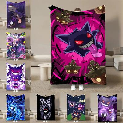 Japanese Anime Pokemon Gengar Figures Flannel Blanket Home Sofa Lunch Break Blankets Children Student Blankets Nap Cover Kids