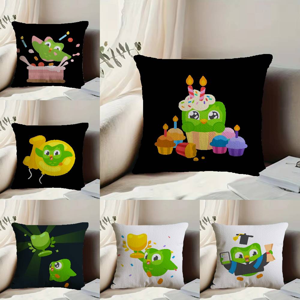 Cute D-Duolingos Pillow Case Anti-dustmite Pillowcase Invisible zipper silky short plush Sofa cushion cover