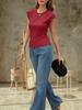 Womens Ribbed Knit T Shirt Cap Sleeve Crew Neck Slim Fit Summer Basic Top