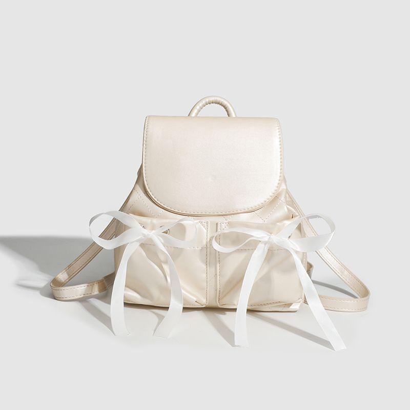 

JIAERDI Sweet Cute Bow Backpack Women Ballet Style Ribbon Diamond Lattice Rucksack Ladies Elegant Gentle Casual Mochilas Mujer 22x25x11cm білий