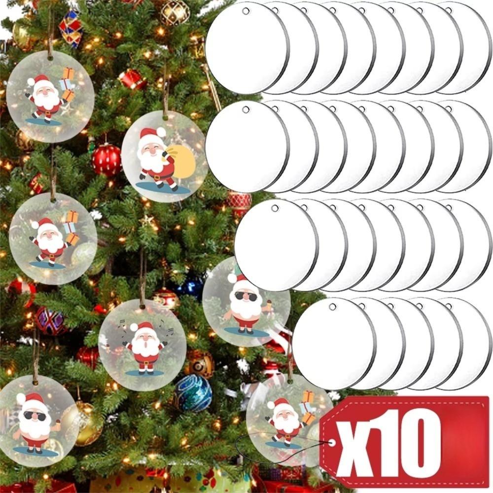 10pcs DIY 5cm Christmas Ornaments Clear Round Holiday Bauble Pendants Acrylic Blank DIY Craft Decorations Home Party