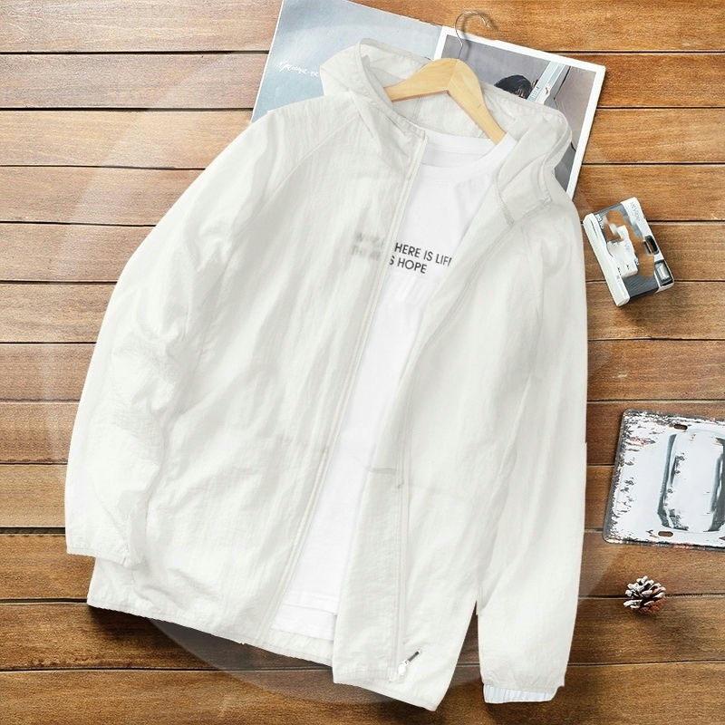 Men's Light Solid Color UV Hooded Sun Protection Casual Jacket Outdoor Hiking Fishing Jacket