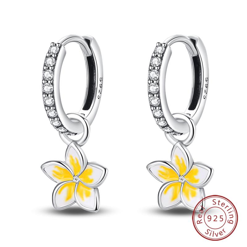 Hot 925 Sterling Silver Earrings Charm Simple Shining Lotus Zircon Wedding Women Jewelry Gift