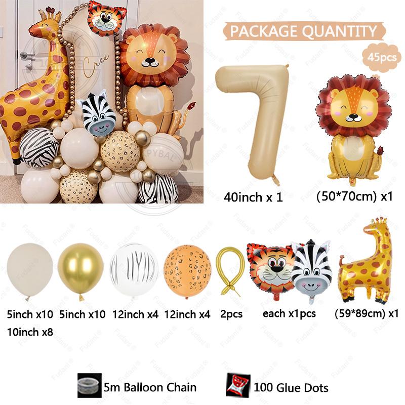 45Pcs Jungle Animal Air Balloon Sets Lion Safari Wild One Birthday Party Decorations Baby Shower Jungle Party for Home Decor
