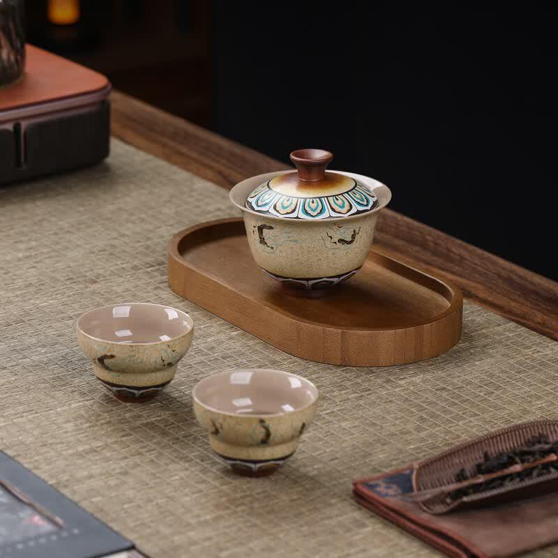Chinese Ceramic Dunhuang Gaiwan Tea Set (4-Piece Gift Set)
