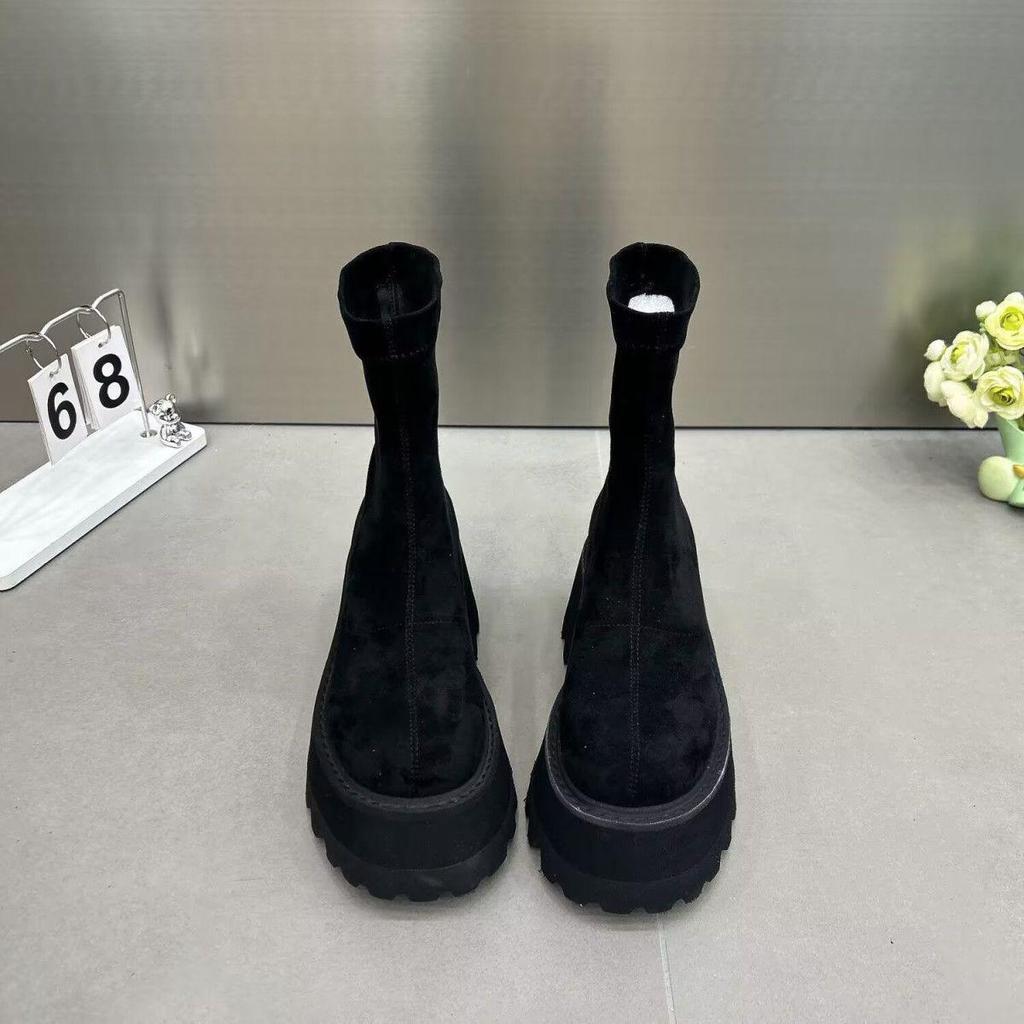 Elastic Thick-Soled Women's Winter Martin Boots 2025 - Black High-Heeled Height-Increasing Short Boots for Autumn